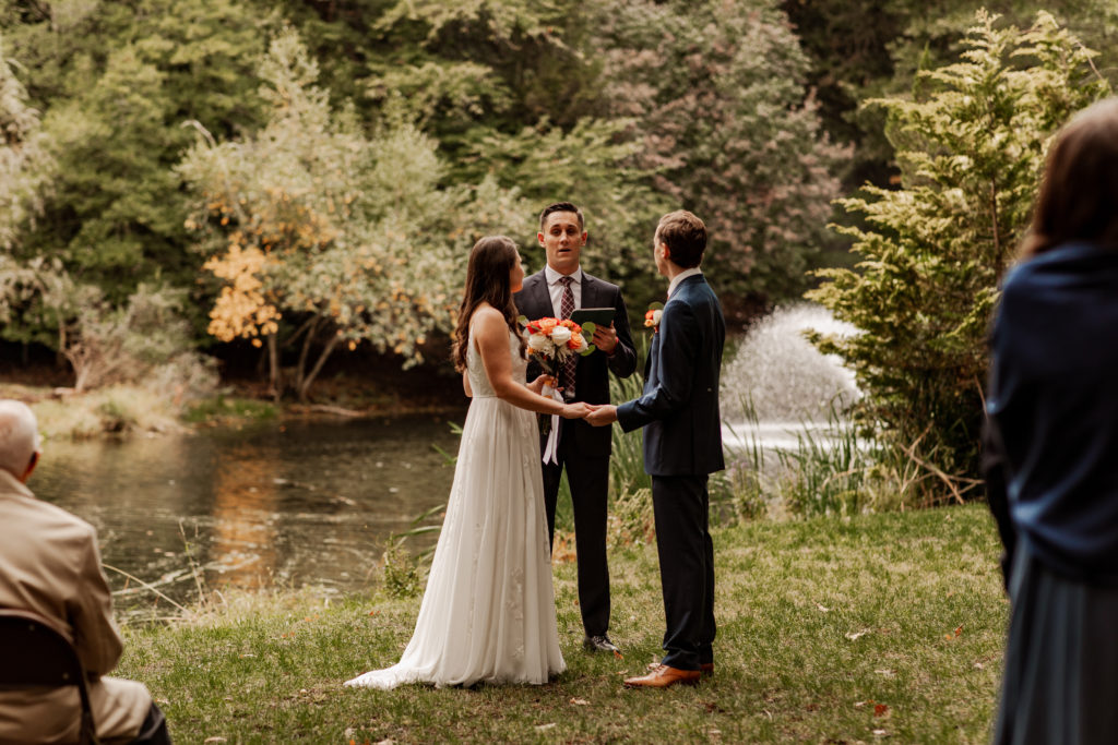 Ceremony during elopement at laurelwood arboretum