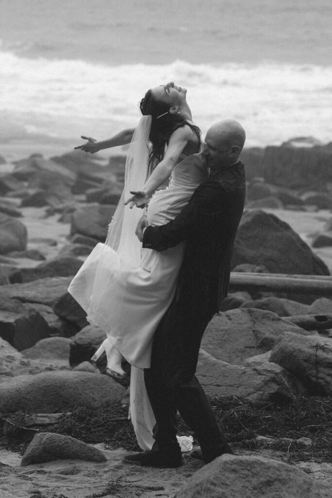 Sand Beach adventure elopement in Acadia National Park as dreamy