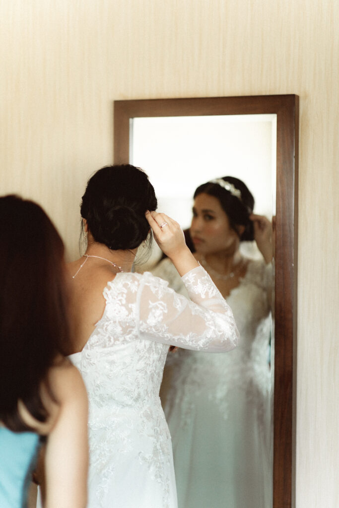 Bride and groom preparing for their first look and portraits. NJ wedding photography prices for intimate weddings.
