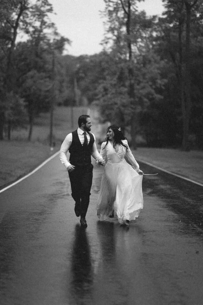 Adventure elopement at Thompson Park in nature in black and white photos