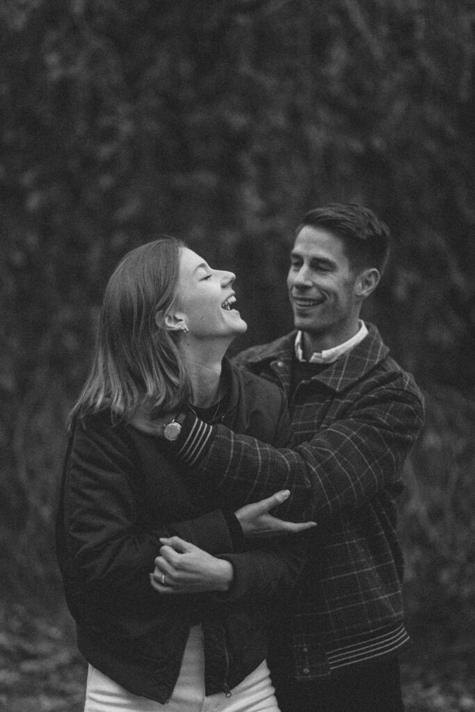 Princeton University Engagement Session in the autumn in black and white