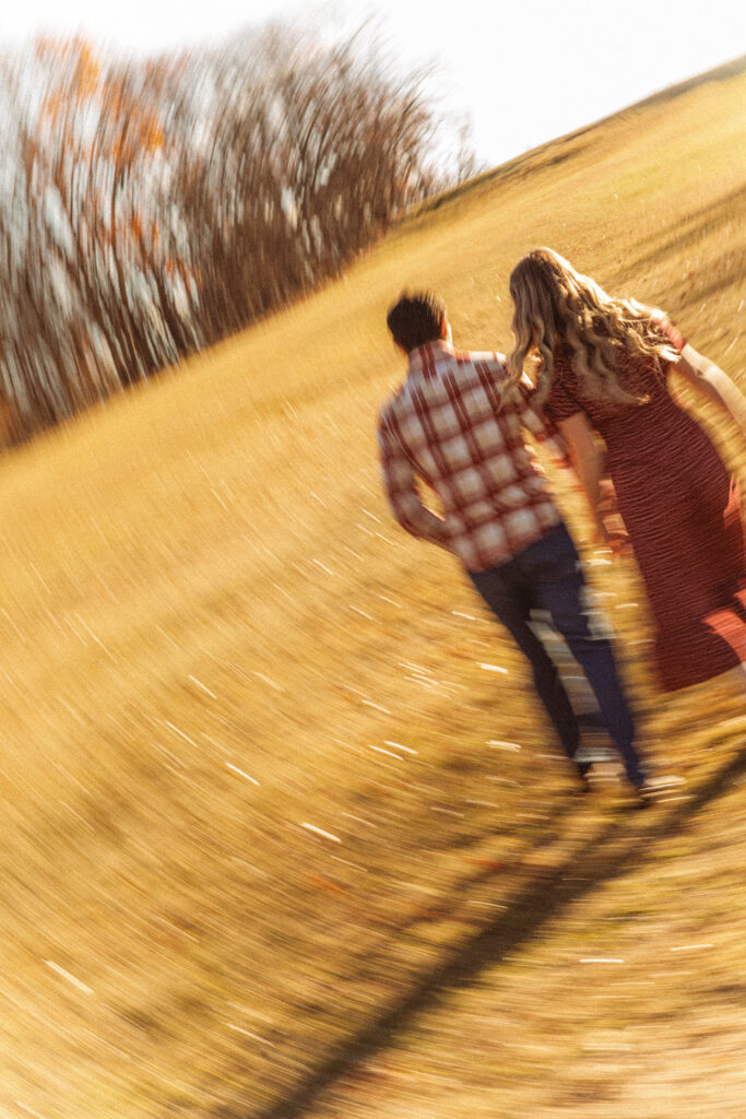 Vintage Autumn Engagement Session at Thompson Park, NJ with motion blur photos