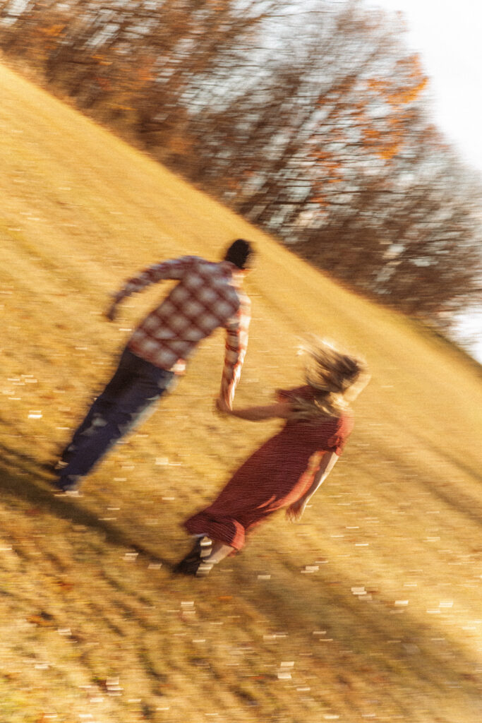 Vintage Autumn Engagement Session at Thompson Park, NJ with motion blur photos