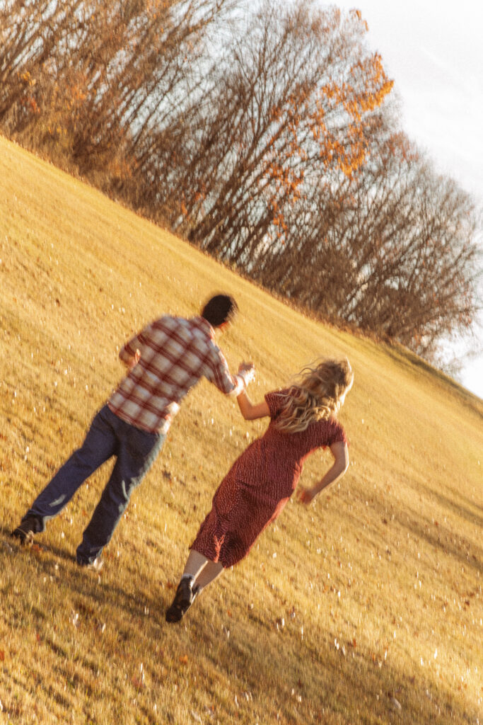 Vintage Autumn Engagement Session at Thompson Park, NJ with motion blur photos